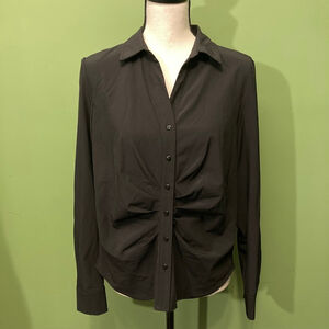 Women's Modern Works Black Ruched Long Sleeve Button Down Shirt M